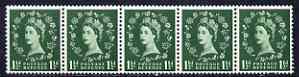 Great Britain 1952-54 Wilding 1.5d Tudor wmk (s/ways) horiz coil strip of 5, centre stamp with flaw over OS of Postage, unmounted mint, stamps on 