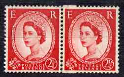Great Britain 1957 Wilding 2.5d graphite horiz coil join pair unmounted mint but pair partly split, stamps on , stamps on  stamps on great britain 1957 wilding 2.5d graphite horiz coil join pair unmounted mint but pair partly split