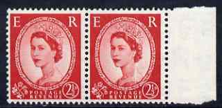 Great Britain 1952-54 Wilding 2.5d Tudor wmk marginal pair with doctor blade flaw affecting one stamp, unmounted mint, stamps on 