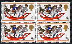 Great Britain 1968 Christmas 4d block of 4 with Queens Head dropped 2.5mm plus normal block, both unmounted mint, stamps on 