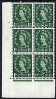 Great Britain 1955-58 Wilding 1.5d Edward wmk corner cyl 15 dot block of 6, one stamp with butterfly flaw SG spec S26i unmounted mint, stamps on 