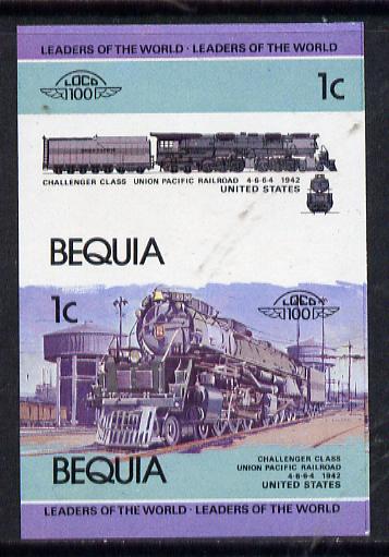 St Vincent - Bequia 1984 Locomotives #1 (Leaders of the World) 1c (Challenger Class) unmounted mint se-tenant imperf proof pair in issued colours from limited printing, stamps on railways, stamps on big locos