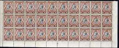 Kenya, Uganda & Tanganyika 1935-37 Crowned Cranes KG5 1c black & red-brown folded block of 30 being the lower 3 rows of the sheet, superb unmounted mint SG 110, stamps on , stamps on  kg5 , stamps on 