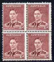 Australia 1937-39 KG6 1.5d maroon perf 15 x 14 block of 4 superb unmounted mint SG 182, stamps on , stamps on  stamps on , stamps on  stamps on  kg6 , stamps on  stamps on 