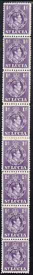 St Lucia 1938-48 KG6 1d violet perf 12.5 coil strip of 8 with coil join, tiny adhesion on one otherwise superb unmounted mint. as SG 129a, stamps on , stamps on  kg6 , stamps on 