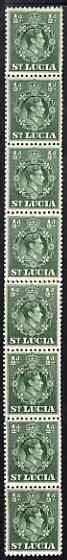 St Lucia 1938-48 KG6 1/2d green perf 12.5 coil strip of 8 with coil join, tiny adhesion on one otherwise superb unmounted mint. as SG 128a, stamps on , stamps on  kg6 , stamps on 