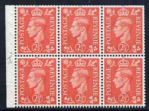 Great Britain 1950-52 KG6 2.5d pale scarlet booklet pane of 6 with inverted wmk, unmounted mint with fairly good perfs, SG spec QB34a, stamps on , stamps on  stamps on , stamps on  stamps on  kg6 , stamps on  stamps on 