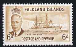 Falkland Islands 1952 KG6 John Biscoe (ship) 6d unmounted mint, SG 178, stamps on , stamps on  kg6 , stamps on 
