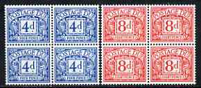 Great Britain 1968-69 Postage Due No wmk set of 2 (4d & 8d) blocks of 4 unmounted mint, SG D75-76, stamps on , stamps on  stamps on great britain 1968-69 postage due no wmk set of 2 (4d & 8d) blocks of 4 unmounted mint, stamps on  stamps on  sg d75-76