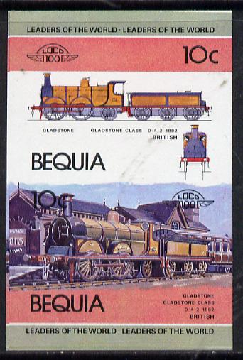 St Vincent - Bequia 1984 Locomotives #1 (Leaders of the World) 10c (Gladstone Class) unmounted mint se-tenant imperf proof pair in issued colours from limited printing, stamps on railways