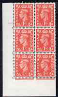 Great Britain 1941-42 KG6 1d pale scarlet corner block of 6 with cyl 182 dot unmounted mint, stamps on , stamps on  kg6 , stamps on 