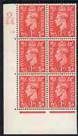 Great Britain 1941-42 KG6 1d pale scarlet corner block of 6 with cyl 98 dot with control O44 5 stamps unmounted mint, stamps on , stamps on  kg6 , stamps on 