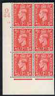 Great Britain 1941-42 KG6 1d pale scarlet corner block of 6 with cyl 98 dot with control O44 5 stamps unmounted mint, stamps on , stamps on  stamps on , stamps on  stamps on  kg6 , stamps on  stamps on 