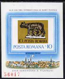 Rumania 1978 Essen International Stamp Exhibition imperf m/sheet showing Romulus, Remus & Wolf unmounted mint  SG MS4419 , stamps on 