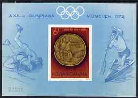 Rumania 1972 Munich Olympics Medals 6L imperf m/sheet from limited printing, unmounted mint Mi Bl 101, stamps on 