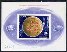 Rumania 1972 Apollo Moon Flights 6L imperf m/sheet from limited printing, unmounted mint Mi Bl 103, stamps on 
