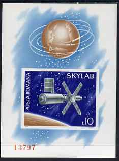 Rumania 1974 Skylab Space Laboratory Project imperf m/sheet from limited printing fine unmounted mint Mi Bl 118, stamps on 