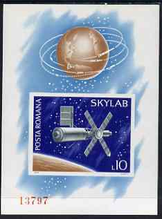 Rumania 1974 'Skylab' Space Laboratory Project imperf m/sheet from limited printing fine unmounted mint Mi Bl 118, stamps on , stamps on  stamps on rumania 1974 'skylab' space laboratory project imperf m/sheet from limited printing fine unmounted mint mi bl 118