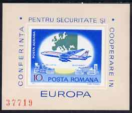 Rumania 1977 Europen Security & Co-operation Conference imperf m/sheet ( Airliner) from limited printing fine unmounted mint Mi Bl 144, stamps on , stamps on  stamps on rumania 1977 europen security & co-operation conference imperf m/sheet ( airliner) from limited printing fine unmounted mint mi bl 144