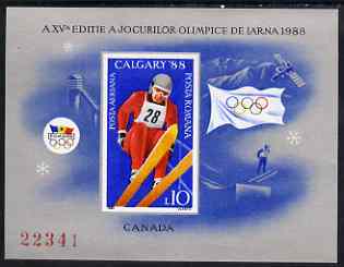 Rumania 1987 Calgary Olympic Games imperf m/sheet (Ski Jumper)) from limited printing fine unmounted mint Mi Bl 238, stamps on , stamps on  stamps on rumania 1987 calgary olympic games imperf m/sheet (ski jumper)) from limited printing fine unmounted mint mi bl 238