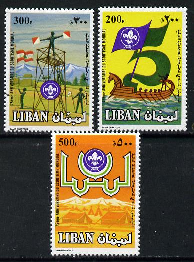 Lebanon 1983 75th Anniversary of Scouting set of 3, SG 1284-86, stamps on scouts
