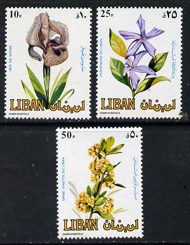 Lebanon 1984 Flowers set of 3 unmounted mint, SG 1293-95, stamps on flowers, stamps on iris