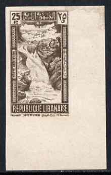 Lebanon 1945 Falls on River Litani 25p brown fine mounted mint IMPERF corner single, stamps on , stamps on  stamps on lebanon 1945 falls on river litani 25p brown fine mounted mint imperf corner single