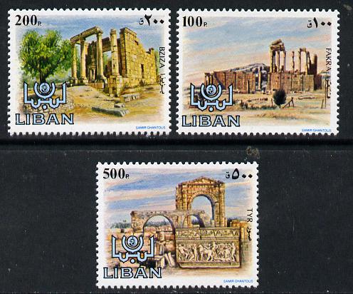 Lebanon 1984 Temple Ruins set of 3, SG 1299-1301, stamps on churches    tourism     ruins