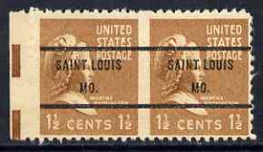 United States 1938-54 Martha Washington 1.5c fine mounted mint pair IMPERF BETWEEN with St Louis MO pre-cancel, mint pair Sc805b, stamps on , stamps on  stamps on personalities, stamps on  stamps on women, stamps on  stamps on constitutions