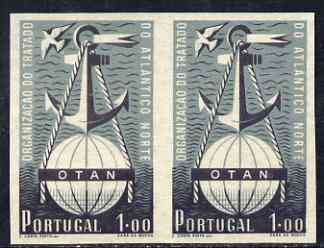 Portugal 1952 NATO 1e Imperf proof pair on ungummed paper (imperf pair cat Â£800), stamps on xxx