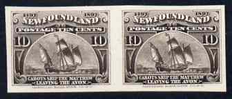 Newfoundland 1897 400th Anniversary Cabots Ship the Matthew 10c sepia imperf plate proof pair on thin card ex ABNCo archives, as SG 73, stamps on 