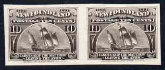 Newfoundland 1897 400th Anniversary Cabot's Ship the 'Matthew' 10c sepia imperf plate proof pair on thin card ex ABNCo archives, as SG 73, stamps on , stamps on  stamps on newfoundland 1897 400th anniversary cabot's ship the 'matthew' 10c sepia imperf plate proof pair on thin card ex abnco archives, stamps on  stamps on  as sg 73