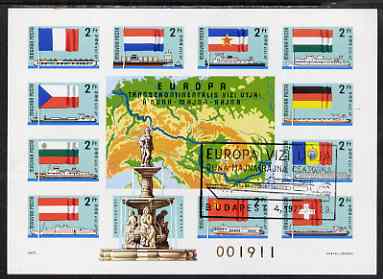 Hungary 1977 Danube Commission sheetlets perf & imperf fine used, Mi BL 128A & B, stamps on 