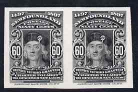 Newfoundland 1897 400th Anniversary Henry VII 60c black IMPERF plate proof pair on thin card ex ABNCo archives, as SG 79, stamps on 