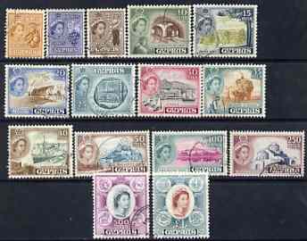 Cyprus 1955-60 QEII definitive set complete 2m to \A31 fine cds used SG 173-87, stamps on 