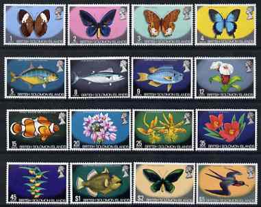 Solomon Islands 1972-73 Pictorial definitive set 16 values complete 1c to $5 unmounted mint SG 219-33a, stamps on , stamps on  stamps on butterflies, stamps on  stamps on fish, stamps on  stamps on flowers
