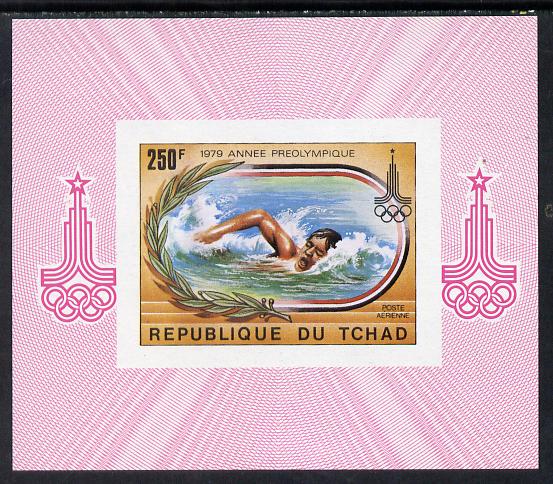 Chad 1979 Moscow Olympics (Swimming) imperf deluxe miniature sheet (design as SG 575), stamps on , stamps on  stamps on sport    swimming    olympics