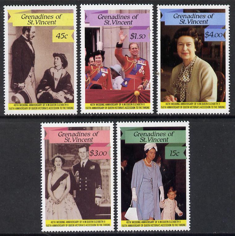 St Vincent - Grenadines 1987 Ruby Wedding set of 5 unmounted mint SG 536-40, stamps on royalty, stamps on ruby