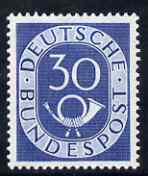 Germany 1951 Posthorn 30pf blue unmounted mint SG 1054 cat A360, stamps on , stamps on  stamps on germany 1951 posthorn 30pf blue unmounted mint sg 1054 cat \a360
