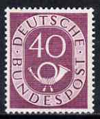Germany 1951 Posthorn 40pf purple unmounted mint SG 1055 cat \A3170, stamps on 