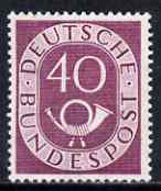 Germany 1951 Posthorn 40pf purple unmounted mint SG 1055 cat \A3170, stamps on 