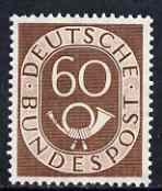 Germany 1951 Posthorn 60pf red-brown superb unmounted mint SG 1057 cat \A3140, stamps on 