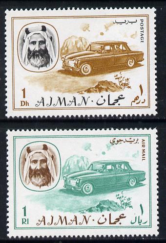 Ajman 1967 Cars (1Dh & 1R from Transport perf set of 14) unmounted mint Mi 127 & 136*, stamps on cars