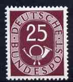 Germany 1951 Posthorn 25pf plum unmounted mint but light gum crease SG 1053, stamps on 