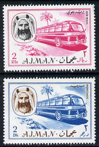 Ajman 1967 Bus (2Dh & 2R from Transport perf set of 14) unmounted mint Mi 128 & 137*, stamps on buses  