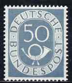 Germany 1951 Posthorn 50pf blue-grey mounted mint SG 1056 , stamps on 