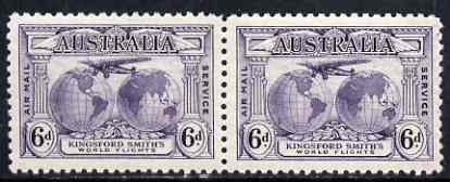 Australia 1931 Kingsford Smith 6d horiz pair one stamp with major retouch (var is unmounted mint) SG123/a