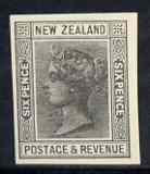 New Zealand 1882 QV 6d imperf proof single in black on ungummed paper as SG type 20, stamps on , stamps on  stamps on , stamps on  stamps on  qv , stamps on  stamps on 