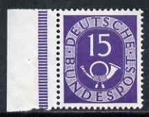 Germany 1951 Posthorn 15pf violet unmounted mint marginal SG 1051, stamps on 