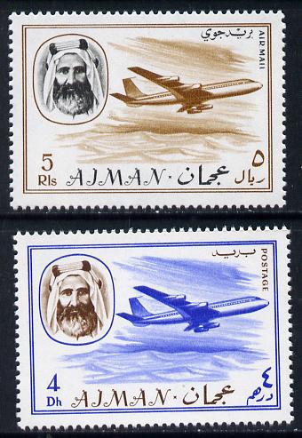 Ajman 1967 Airliners (4Dh & 5R from Transport perf set of 14) unmounted mint Mi 130 & 139*, stamps on aviation